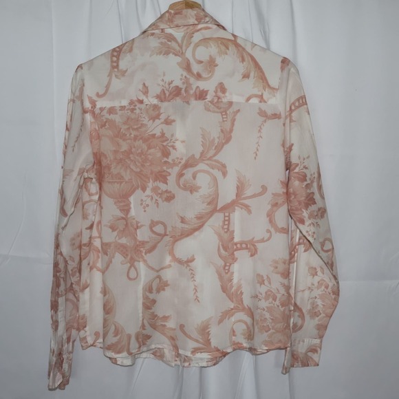 LovePotion Blouse, Medium Wormen Light Cotton Peach and White Button Down, - Picture 10 of 14